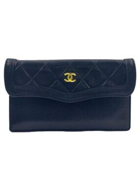 Chanel Quilted Shoulder Bag Lambskin Black Pouch Gold